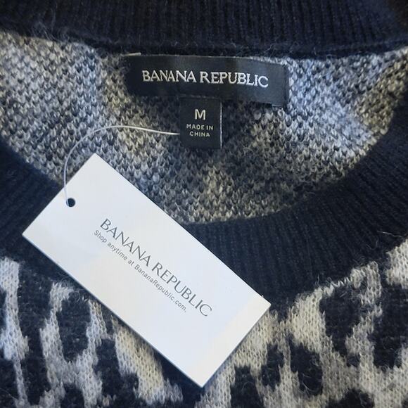 Banana Republic Leopard Print Wool Alpaca Crewneck Long Sleeve Sweater Size M - Picture 11 of 14